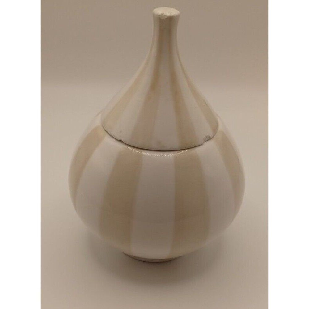 Jonathan Adler Happy Home Stripes Sugar Jar Striped￼ Bowl with Lid Chipped.